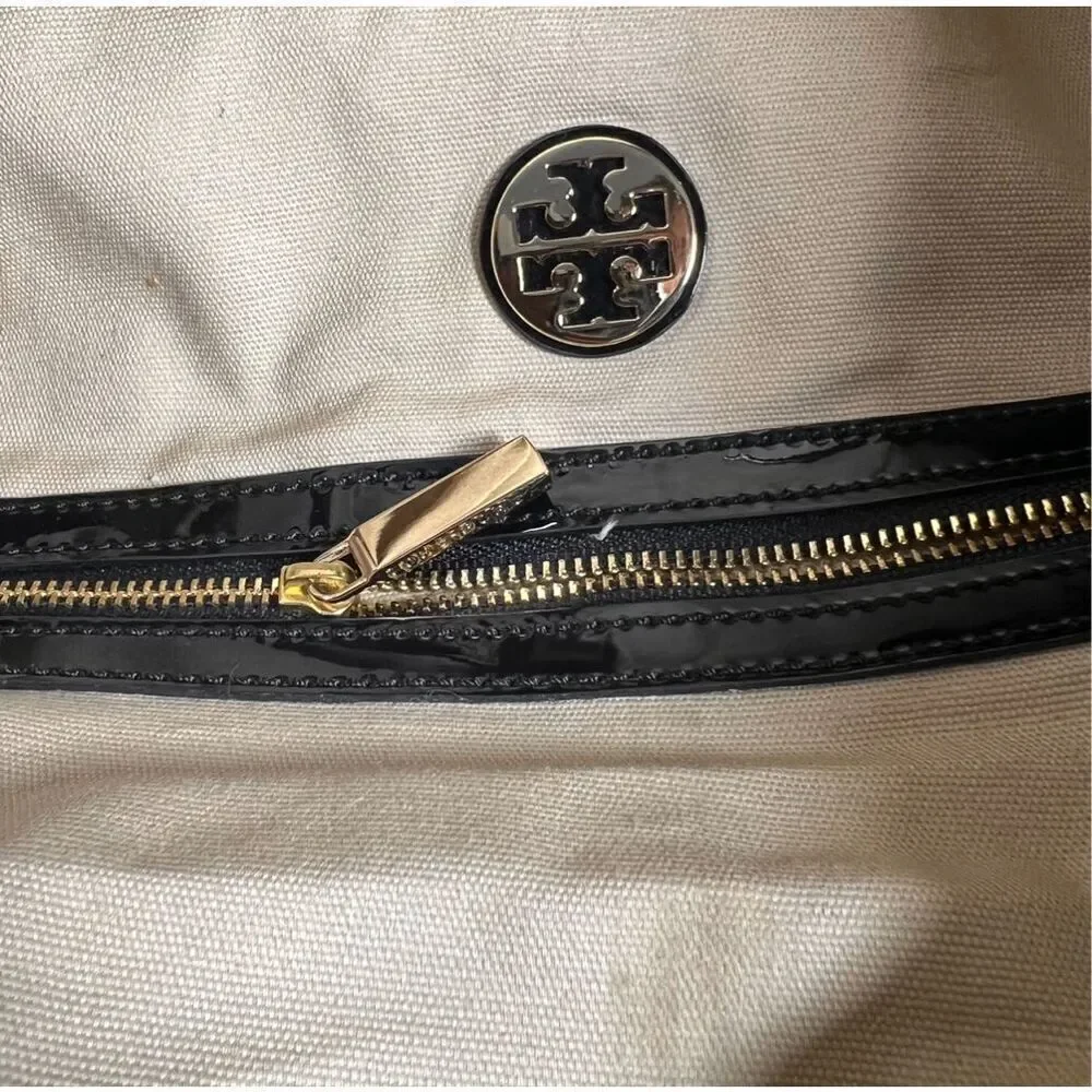 Tory Burch Black Patent Leather & Nylon Ella Tote Bag